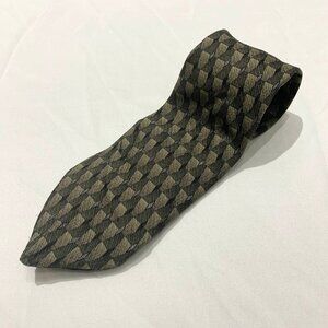 Guy Laroche 100% Silk Tie Green Brown Black Geometric Pattern Made in Canada